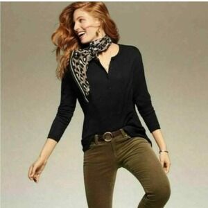 Cabi Black Jersey Knit Henley style long sleeve top Size XS Black V-Neck Button